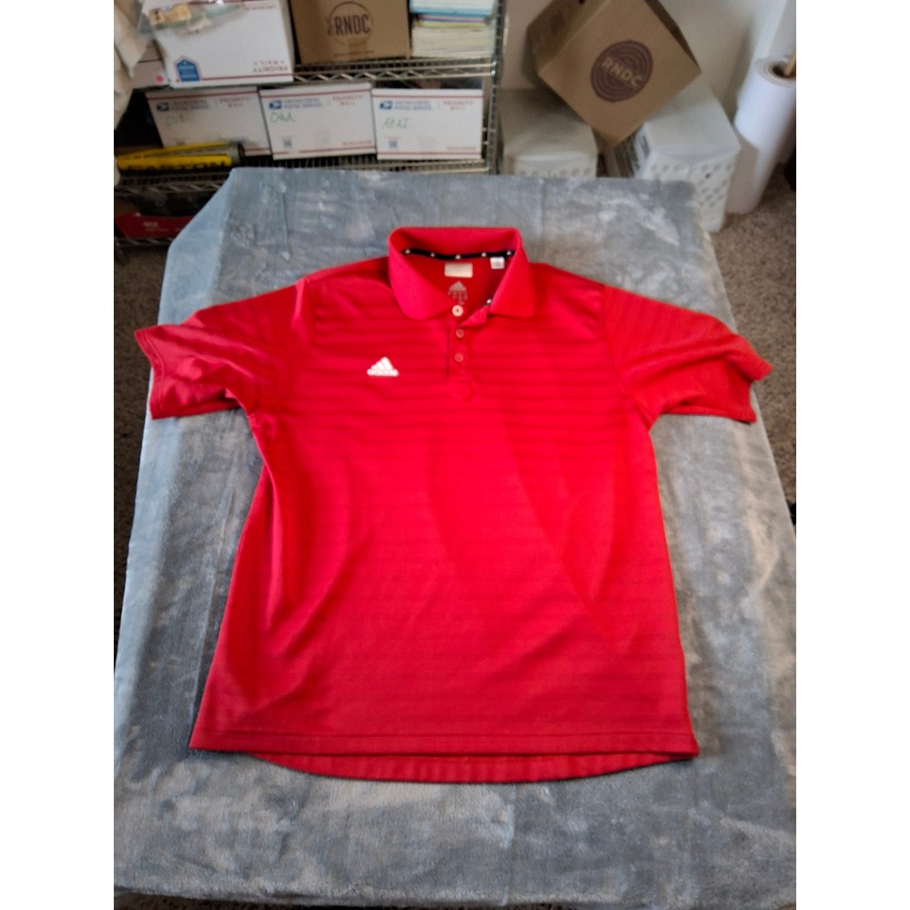 Adidas Mens Red‎ Striped Short Sleeve Polo Shirt Large O26176 Athletic Golf